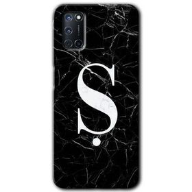 Oppo A92 Siyah Mermer Desenli S Harfi Baskılı Uyumlu Silikon Kılıf