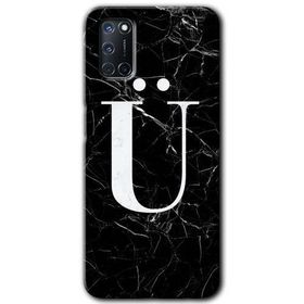 Oppo A92 Siyah Mermer Desenli Ü Harfi Baskılı Uyumlu Silikon Kılıf