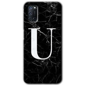 Oppo A92 Siyah Mermer Desenli Ü Harfi Baskılı Uyumlu Silikon Kılıf