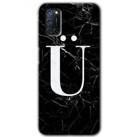 Oppo A92 Siyah Mermer Desenli Ü Harfi Baskılı Uyumlu Silikon Kılıf