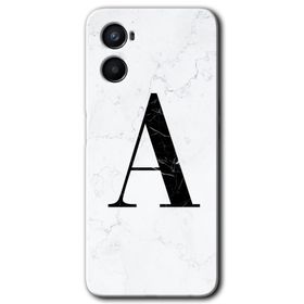 Oppo A96 Beyaz Mermer Desenli A Harfi Baskılı Uyumlu Silikon Kılıf