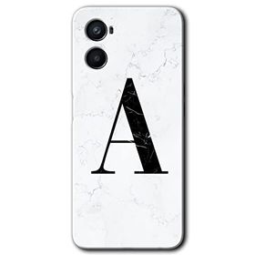Oppo A96 Beyaz Mermer Desenli A Harfi Baskılı Uyumlu Silikon Kılıf