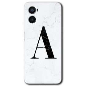 Oppo A96 Beyaz Mermer Desenli A Harfi Baskılı Uyumlu Silikon Kılıf