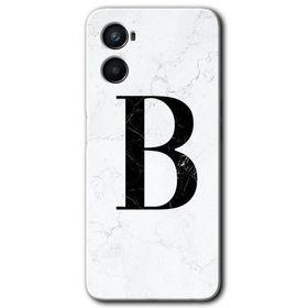 Oppo A96 Beyaz Mermer Desenli B Harfi Baskılı Uyumlu Silikon Kılıf