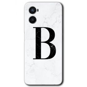 Oppo A96 Beyaz Mermer Desenli B Harfi Baskılı Uyumlu Silikon Kılıf