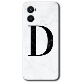 Oppo A96 Beyaz Mermer Desenli D Harfi Baskılı Uyumlu Silikon Kılıf