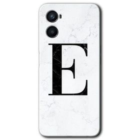 Oppo A96 Beyaz Mermer Desenli E Harfi Baskılı Uyumlu Silikon Kılıf