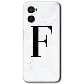 Oppo A96 Beyaz Mermer Desenli F Harfi Baskılı Uyumlu Silikon Kılıf