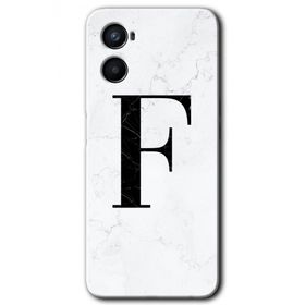 Oppo A96 Beyaz Mermer Desenli F Harfi Baskılı Uyumlu Silikon Kılıf