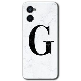 Oppo A96 Beyaz Mermer Desenli G Harfi Baskılı Uyumlu Silikon Kılıf
