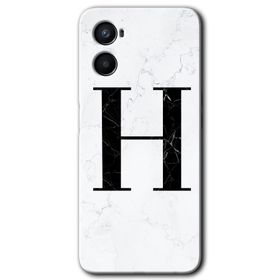 Oppo A96 Beyaz Mermer Desenli H Harfi Baskılı Uyumlu Silikon Kılıf