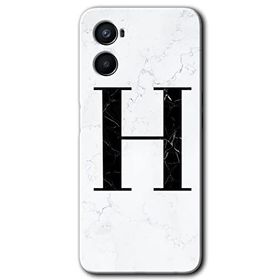Oppo A96 Beyaz Mermer Desenli H Harfi Baskılı Uyumlu Silikon Kılıf