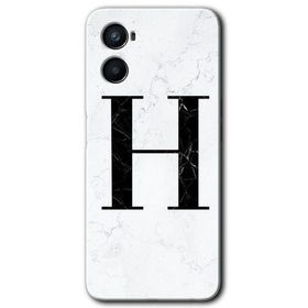 Oppo A96 Beyaz Mermer Desenli H Harfi Baskılı Uyumlu Silikon Kılıf