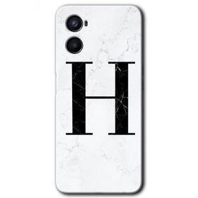 Oppo A96 Beyaz Mermer Desenli H Harfi Baskılı Uyumlu Silikon Kılıf