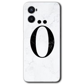 Oppo A96 Beyaz Mermer Desenli O Harfi Baskılı Uyumlu Silikon Kılıf