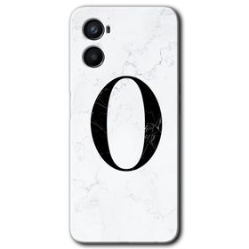 Oppo A96 Beyaz Mermer Desenli O Harfi Baskılı Uyumlu Silikon Kılıf