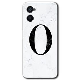 Oppo A96 Beyaz Mermer Desenli O Harfi Baskılı Uyumlu Silikon Kılıf