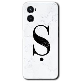 Oppo A96 Beyaz Mermer Desenli Ş Harfi Baskılı Uyumlu Silikon Kılıf
