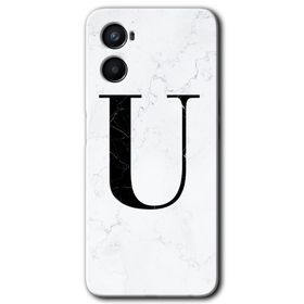 Oppo A96 Beyaz Mermer Desenli U Harfi Baskılı Uyumlu Silikon Kılıf