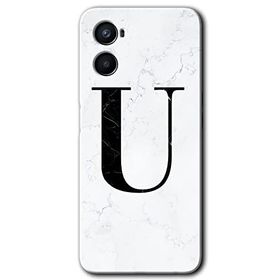 Oppo A96 Beyaz Mermer Desenli U Harfi Baskılı Uyumlu Silikon Kılıf