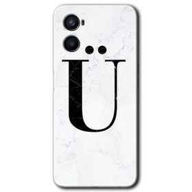 Oppo A96 Beyaz Mermer Desenli U Harfi Baskılı Uyumlu Silikon Kılıf
