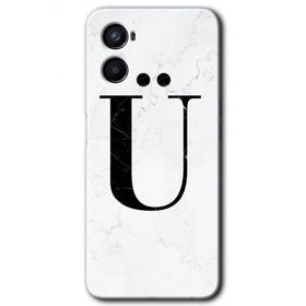 Oppo A96 Beyaz Mermer Desenli U Harfi Baskılı Uyumlu Silikon Kılıf