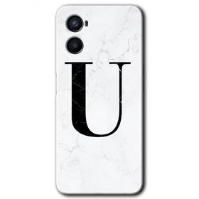 Oppo A96 Beyaz Mermer Desenli U Harfi Baskılı Uyumlu Silikon Kılıf