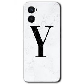 Oppo A96 Beyaz Mermer Desenli Y Harfi Baskılı Uyumlu Silikon Kılıf