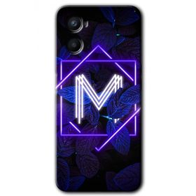 Oppo A96 Dark Neon Yaprak M Harfi Baskılı Uyumlu Silikon Kılıf