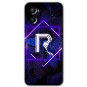 Oppo A96 Dark Neon Yaprak R Harfi Baskılı Uyumlu Silikon Kılıf