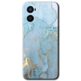 Oppo A96 Mavi Gold Mermer Baskılı Uyumlu Silikon Kılıf
