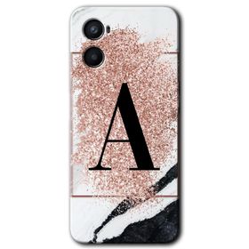 Oppo A96 Pembe Mermer Desenli A Harfi Baskılı Uyumlu Silikon Kılıf