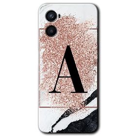 Oppo A96 Pembe Mermer Desenli A Harfi Baskılı Uyumlu Silikon Kılıf
