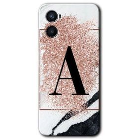 Oppo A96 Pembe Mermer Desenli A Harfi Baskılı Uyumlu Silikon Kılıf