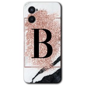 Oppo A96 Pembe Mermer Desenli B Harfi Baskılı Uyumlu Silikon Kılıf