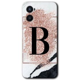 Oppo A96 Pembe Mermer Desenli B Harfi Baskılı Uyumlu Silikon Kılıf