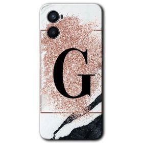 Oppo A96 Pembe Mermer Desenli G Harfi Baskılı Uyumlu Silikon Kılıf