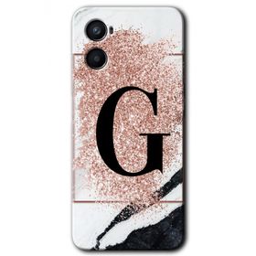 Oppo A96 Pembe Mermer Desenli G Harfi Baskılı Uyumlu Silikon Kılıf