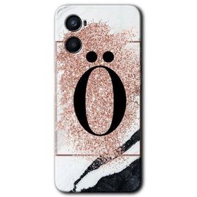 Oppo A96 Pembe Mermer Desenli O Harfi Baskılı Uyumlu Silikon Kılıf