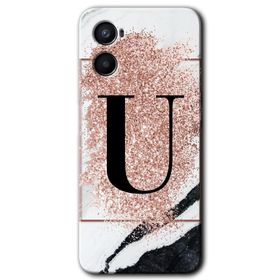 Oppo A96 Pembe Mermer Desenli Ü Harfi Baskılı Uyumlu Silikon Kılıf
