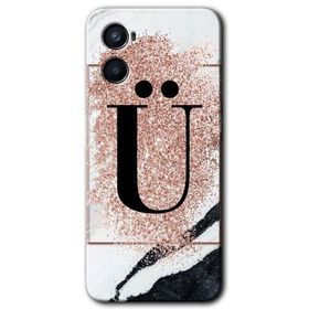 Oppo A96 Pembe Mermer Desenli Ü Harfi Baskılı Uyumlu Silikon Kılıf