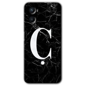 Oppo A96 Siyah Mermer Desenli C Harfi Baskılı Uyumlu Silikon Kılıf