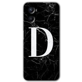 Oppo A96 Siyah Mermer Desenli D Harfi Baskılı Uyumlu Silikon Kılıf