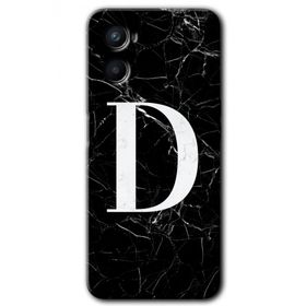 Oppo A96 Siyah Mermer Desenli D Harfi Baskılı Uyumlu Silikon Kılıf
