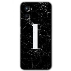 Oppo A96 Siyah Mermer Desenli I Harfi Baskılı Uyumlu Silikon Kılıf