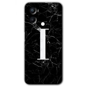Oppo A96 Siyah Mermer Desenli I Harfi Baskılı Uyumlu Silikon Kılıf