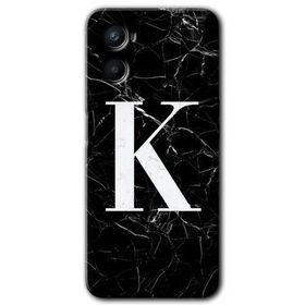 Oppo A96 Siyah Mermer Desenli K Harfi Baskılı Uyumlu Silikon Kılıf