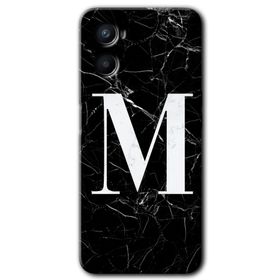 Oppo A96 Siyah Mermer Desenli M Harfi Baskılı Uyumlu Silikon Kılıf
