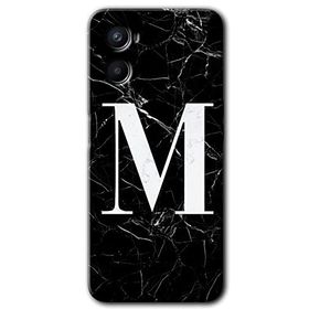Oppo A96 Siyah Mermer Desenli M Harfi Baskılı Uyumlu Silikon Kılıf