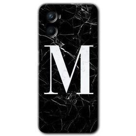 Oppo A96 Siyah Mermer Desenli M Harfi Baskılı Uyumlu Silikon Kılıf